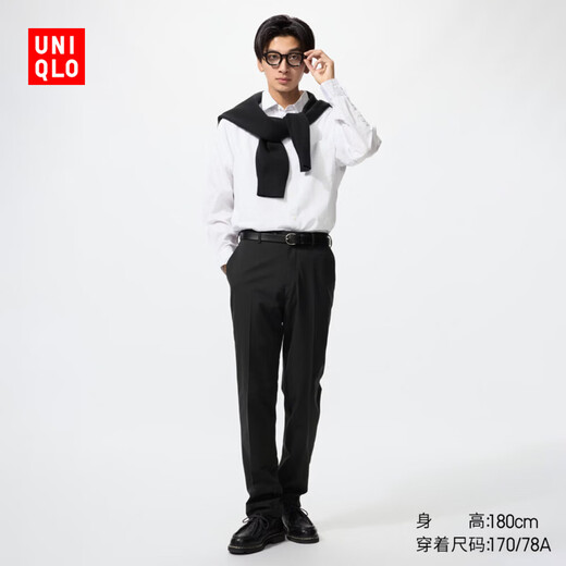 UNIQLO extra long men's easy-care quick-drying elastic lightweight trousers/casual 26 spring and summer new style 482903 09 black 79/170/78A