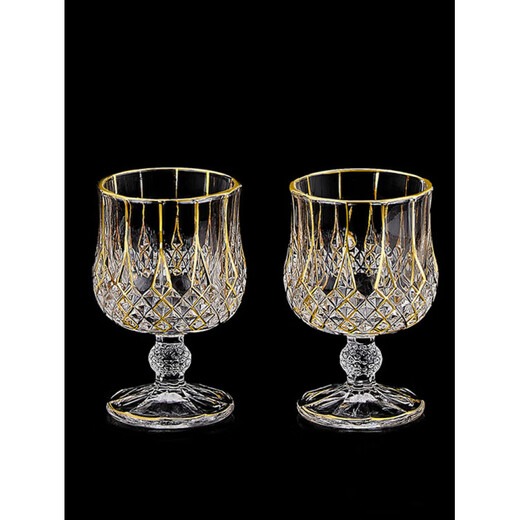 He Jiagong French light luxury European-style crystal glass household whiskey glass set wine dispenser spirits set gold-painted tall whiskey glass (2 pieces)