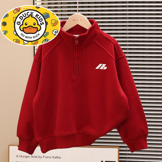 HAL.DUCK boys' autumn and winter sweatshirts with velvet and thickening 2026 new winter clothing all-in-one velvet big children's zodiac year red tops red velvet style 160 cm