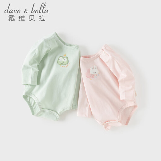 DAVE&BELLA Newborn Romper 2026 Spring New Antibacterial and Anti-mite Jumpsuit for Baby Girl One-piece Bodysuit for Boy Baby Triangle Harness Green Ready in Stock 59cm (Recommended Height 52-59cm)