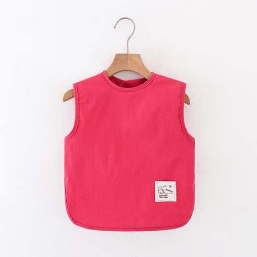 Baby smock, children's long-sleeved waterproof reverse dressing, baby eating bib, solid color anti-fouling protective clothing, painting, rose red (sleeveless model with high elastic snap buttons) 90 (recommended 70-90CM)