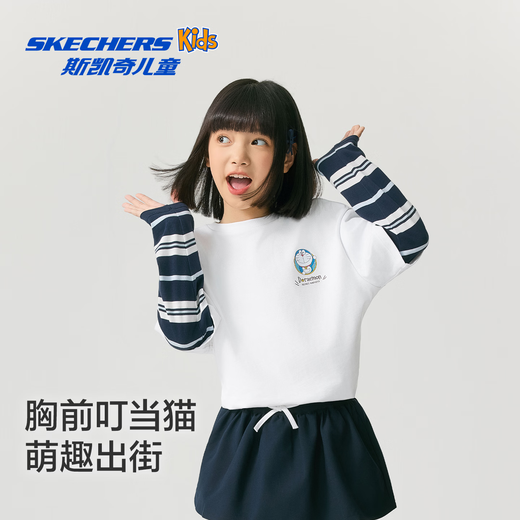 Skechers Doraemon limited design T-shirt children's spring new long-sleeved tops for boys and girls L126K044 carbon black /0018 130