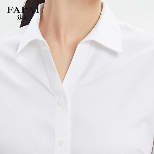 French style no-iron anti-wrinkle four-season V-neck shirt women's long-sleeved shirt skin-friendly pure cotton shirt white 42