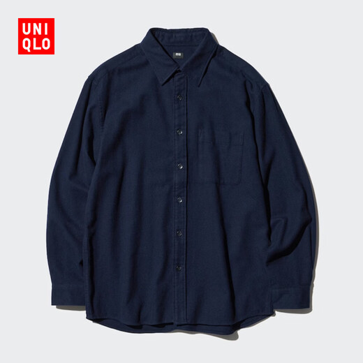 Мужская и женская фланелевая рубашка Uniqlo, рубашка с длинными рукавами, тонкая куртка из чистого хлопка, 470182 69, темно-синий, 4XL
