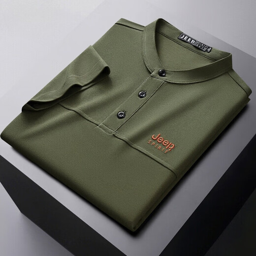 JEEP SPIRIT Jeep stand-up collar short-sleeved t-shirt men's summer men's wear 2026 new casual sports half-sleeved tops dad wear royal blue 4XL weight 176-190Jin Jin equals 0.5 kg)