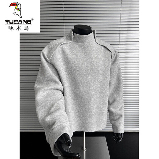 Woodpecker (TUCANO) Clean Fit Gray Spliced Stand Collar Sweatshirt Men's Spring New Men's Fashion High Street Design Thick Top Gray XL
