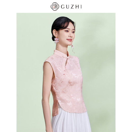 OBSTINATE OBSTINATE 2026 summer new style new Chinese jacquard side-breasted sleeveless short shirt for women pink S