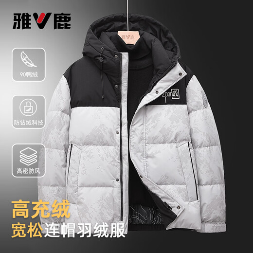 Yalu high-fill velvet 2025 new hooded down jacket men's bread coat business loose large size warm and cold-proof jacket black and blue camouflage M recommended 110-120Jin Jin equals 0.5 kg