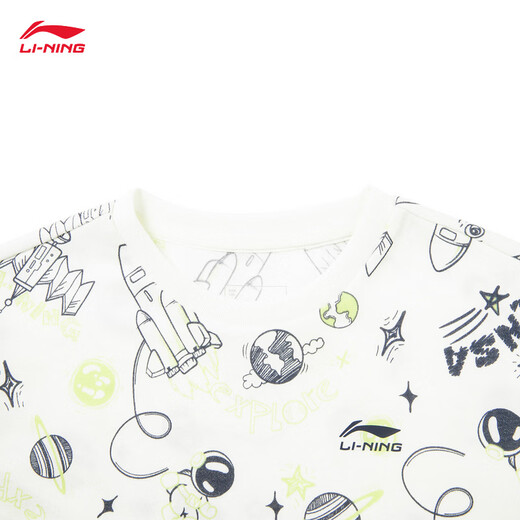Li Ning children's clothing loose quick-drying short-sleeved cultural shirt for boys and girls 26 new soft and comfortable round neck T-shirt sports top gray green full print-1 90