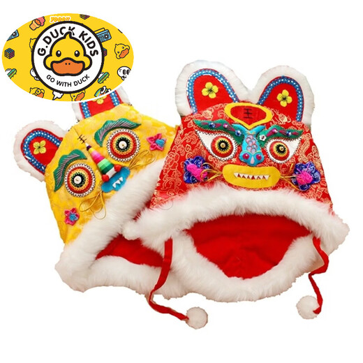 HAL.DUCK, традиционная ручная вышивка рыбьего носа, мужская и женская детская шапка с тигровой головой, 100-летие, плюс хлопок для новогодней коллекции, подарок для ребенка на выбор по возрасту, M, окружность шляпы около 2-4 лет, окружность шапки 48-50 см, искусственная шерсть, маленький дракон