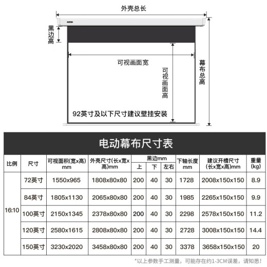 IN/VI electric curtain DF home projector curtain office projector screen high-definition projection cloth projector screen [including remote control] DF nanofiber electric screen 16:10150 inches