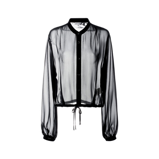 GIOVANNI VALENTINO long-sleeved casual round neck shirt for women elegant and fashionable transparent loose black jacket black S