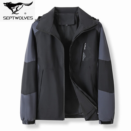 Septwolves 2026 Spring and Autumn New Hooded Jacket Men's High-End Casual Sports Couple Jacket Trendy Brand Jacket Men Black L
