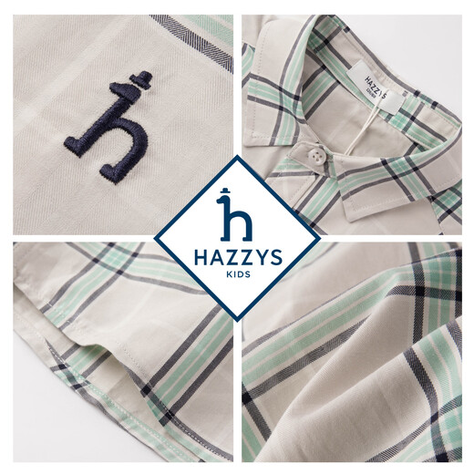 HAZZYS children's clothing boys' shirt 2026 spring new lapel woven plaid casual long-sleeved top barley gray 110
