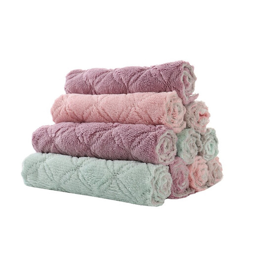 Jiayoumeng kitchen dishcloth, household table wiping cloth, thickened water-absorbent dish towel, housekeeping cleaning cloth, mixed color, 10 pieces, 25 25cm