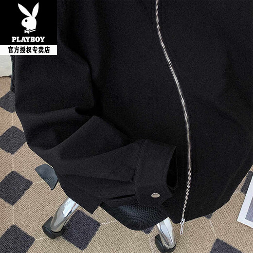 Playboy (PLAYBOY) Spring and Autumn Japanese Motorcycle Style Men's Jacket Black Windproof Versatile Jacket Korean Style Trendy Solid Color Men's Clothing Black M