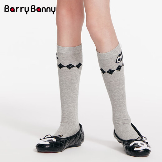 BARRY BANNY Girls' Socks Embroidered Mid-Tube Socks 2026 Spring Medium and Large Children's Light Gray Combed Knitted Socks Diamond Gray One Size