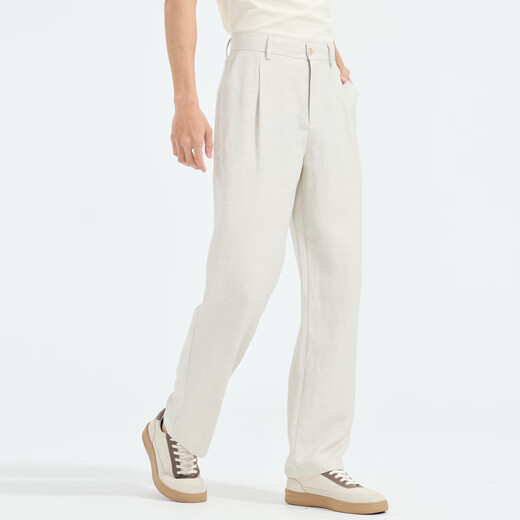 LiLang Youth Business Men's Pants, Shopping Mall Same Style Casual Pants for Men, Elastic, Easy-Care, Lightweight and Breathable Linen Pants, Apricot Gray (01) 28 (160/72A)