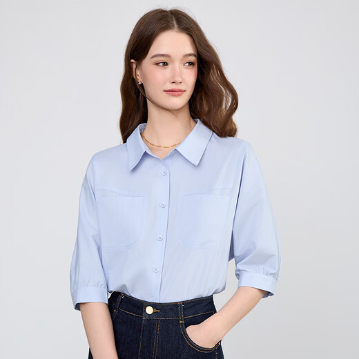 Betu women's 2026 spring and summer new trendy high-end shirt bat-style six-quarter sleeve lazy top 2602T33 blue L