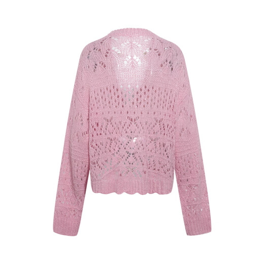 Two or three things are nostalgic for inertia 2026 spring new style sweet lace stitching hollow mohair strap knitted cardigan for women light pink-y S