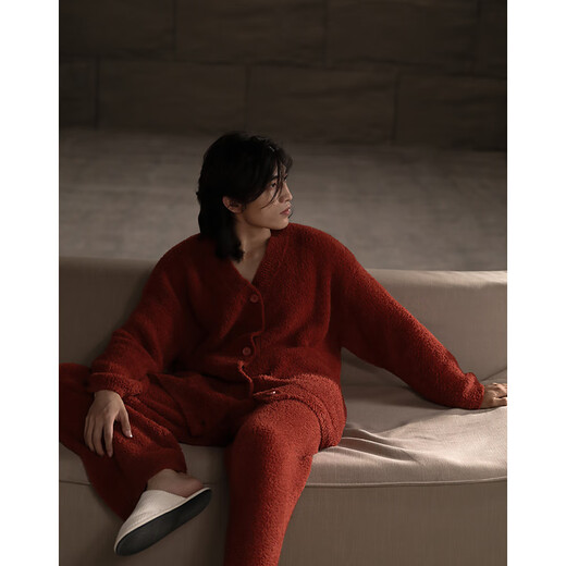 Couple's pajamas with the same language as their zodiac year, winter half-velvet wedding festive home clothes for women, red coral velvet two-piece gift set, men's R1817 L 170 men