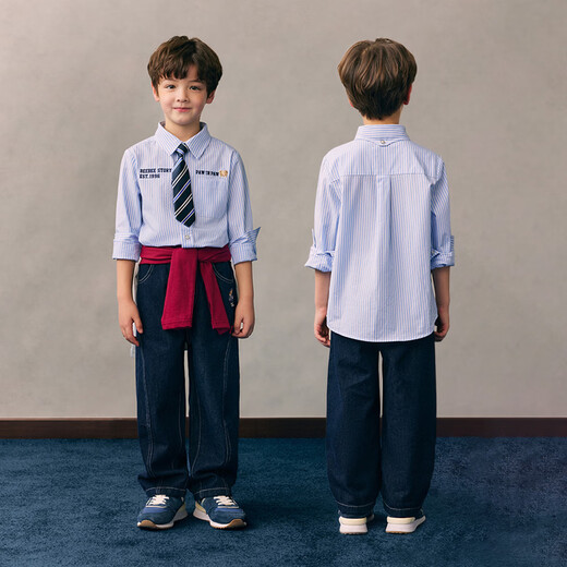 PawinPaw cartoon bear children's clothing 26 spring and summer new boys striped casual shirt
