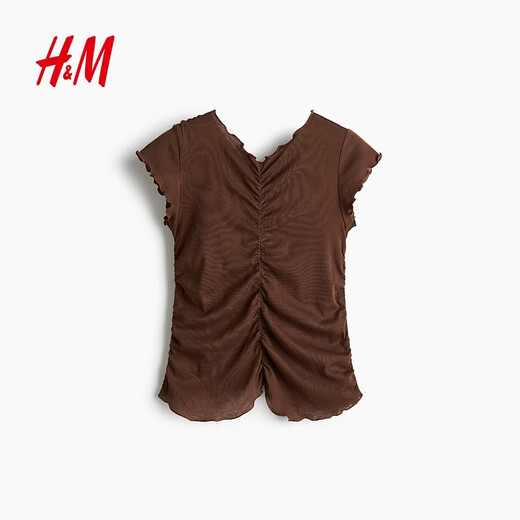 H&M 2026 Spring New Women's Draped Cotton Top 1320809 Brown XL 175/116