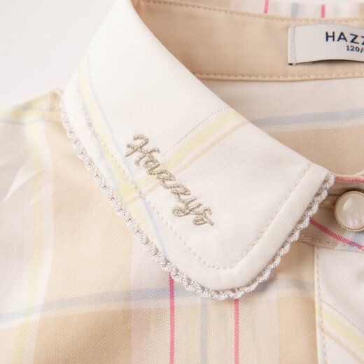 HAZZYS children's clothing girls' shirt 2026 Spring College Lapel Temperament Long Sleeve Top Gray Khaki 165