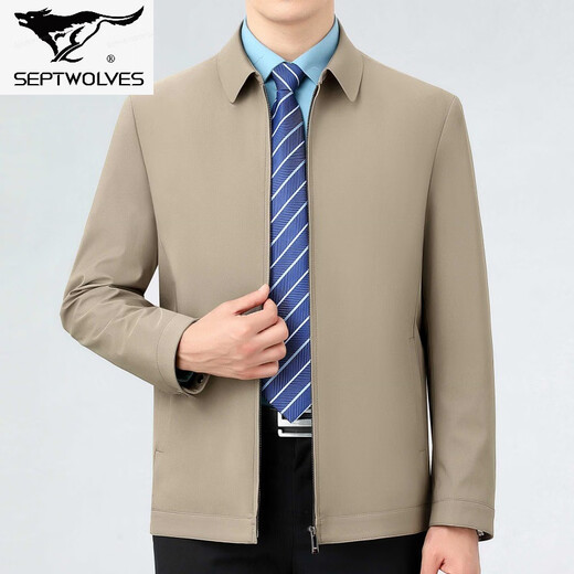 Septwolves new jacket spring and autumn work wear middle-aged business casual mulberry.silk.silk jacket dad lapel men's 2218 dark blue lapel (pocket with zipper) S 165/46
