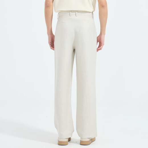 LiLang Youth Business Men's Pants, Shopping Mall Same Style Casual Pants for Men, Elastic, Easy-Care, Lightweight and Breathable Linen Pants, Apricot Gray (01) 28 (160/72A)