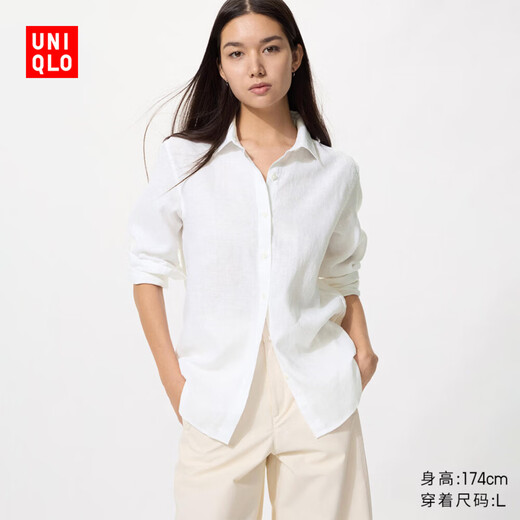 Uniqlo Women's French Linen Shirt/Long Sleeve Shirt 26 Spring and Summer New Style 483868 00 White S