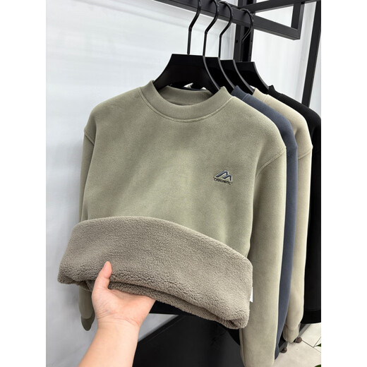 K-Boxing high-end all-in-one velvet men's sweatshirt round collar warm winter velvet thickened double-sided Austrian grain fleece bottoming shirt top green velvet thickened 4XL 185-200Jin Jin equals 0.5 kg