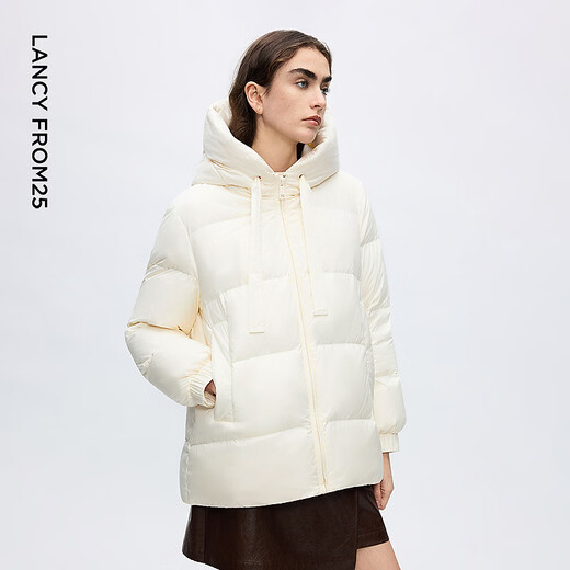 Langzi Langzi Basic Wardrobe Qingyu 45 Yun 90 White Goose Down Hooded Short Down Jacket Winter New Style White S
