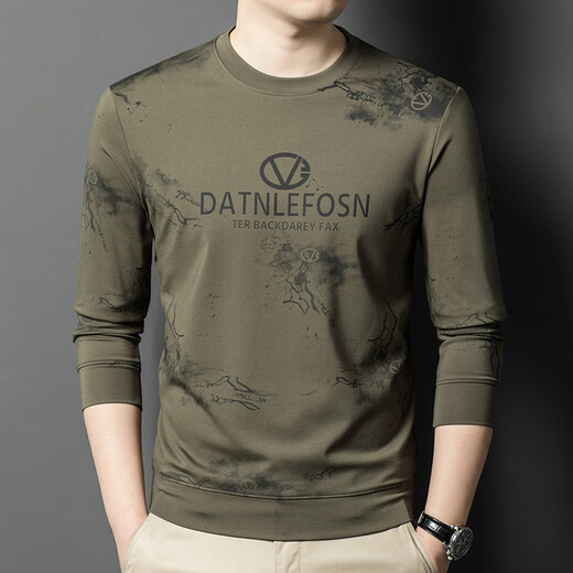 K-Boxing Men's 2026 Spring New Round Neck Printed Sweater Fashion Trend Versatile Long Sleeve T-Shirt Casual Bottoming Top Black M