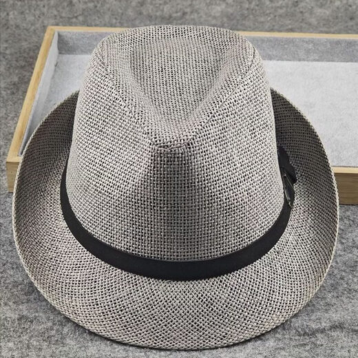 Top hat for middle-aged and elderly men, high-end stiff and stylish straw top hat, British style jazz hat, large head circumference, men's hat, summer, khaki, large size 59-60cm
