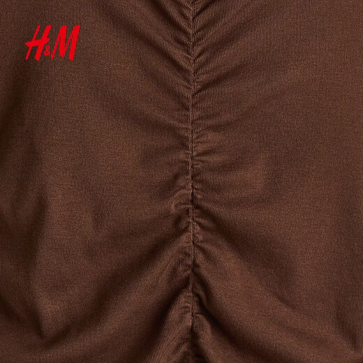 H&M 2026 Spring New Women's Draped Cotton Top 1320809 Brown XL 175/116