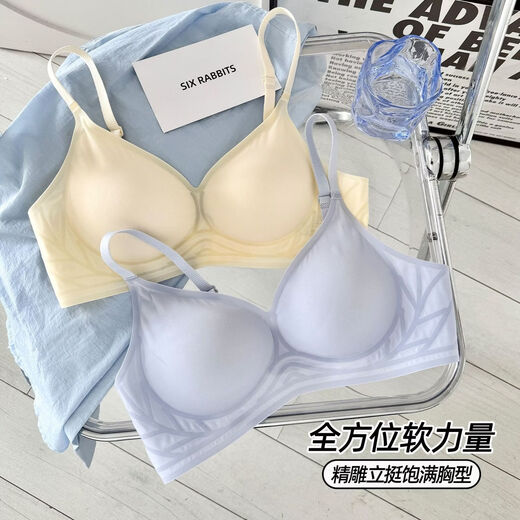 Six Rabbits Six Rabbits Seamless Underwear Women's Small Breast Gathering Anti-sagging Bra No Wires Soft Support Breast-Reducing Bra Champagne White M