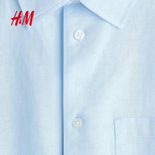 H&M 2026 new spring men's casual fit linen blend shirt 1307417 light blue S 170/92