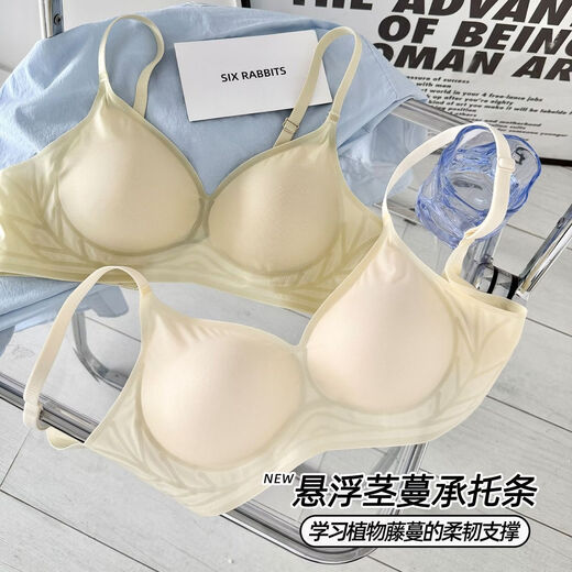 Six Rabbits Six Rabbits Seamless Underwear Women's Small Breast Gathering Anti-sagging Bra No Wires Soft Support Breast-Reducing Bra Champagne White M