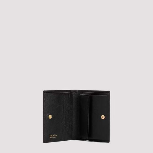 PRADA Women's Wallet Expandable Coin Pocket Snap Closure Embedded Brand Embossed Black Calfskin Black TU