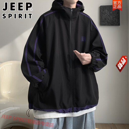 JEEP SPIRIT American trendy hooded jacket men's spring new mountaineering windproof high street casual jacket handsome top apricot L