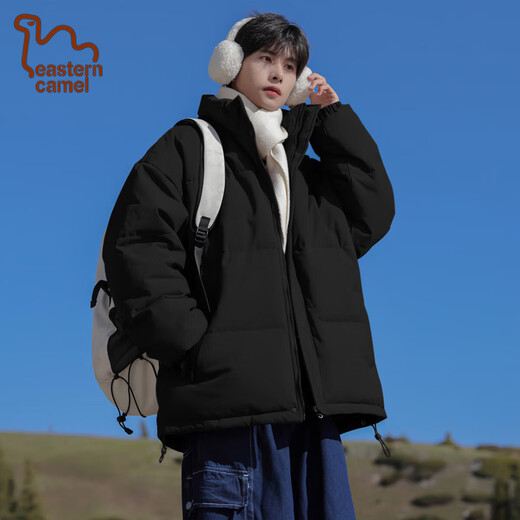 EASTERN CAMEL American solid color stand collar down jacket men's spring 2026 new thickened warm jacket cotton-padded jacket men's 99999 black thickened and warm, winter cold protection XL