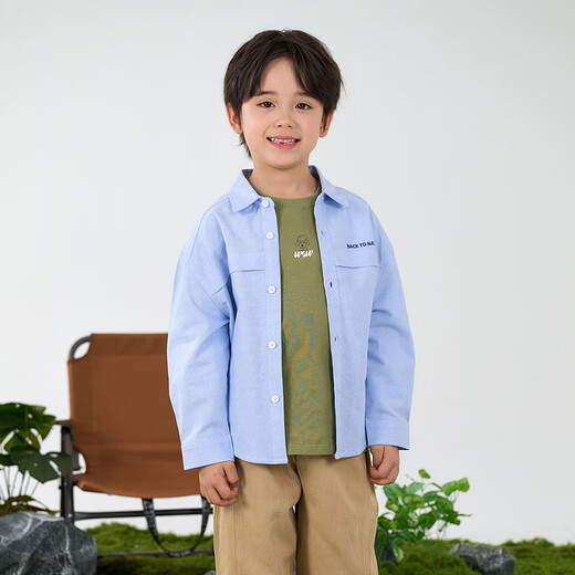 Mianmiantang 100% cotton Mianmiantang children's clothing boys' shirts woven vertical stripes pure cotton type A shirt children's tops light blue 130