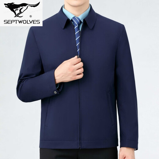 Septwolves new jacket spring and autumn work wear middle-aged business casual mulberry.silk.silk jacket dad lapel men's 2218 dark blue lapel (pocket with zipper) S 165/46