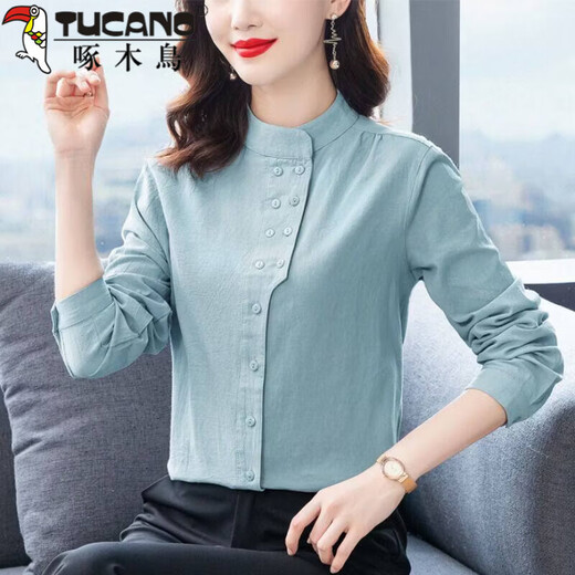 Woodpecker (TUCANO) pure cotton long-sleeved shirt for women Spring and Autumn 2026 New Large Size Western Feminine Shirt Middle-aged Mom Top Picture Color M 80-95Jin Jin is equal to 0.5 kg