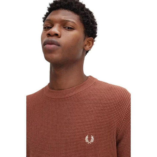 Fred Perry men's sweatshirt warm and breathable cotton texture spring and autumn daily sweater casual dark brown one size | L