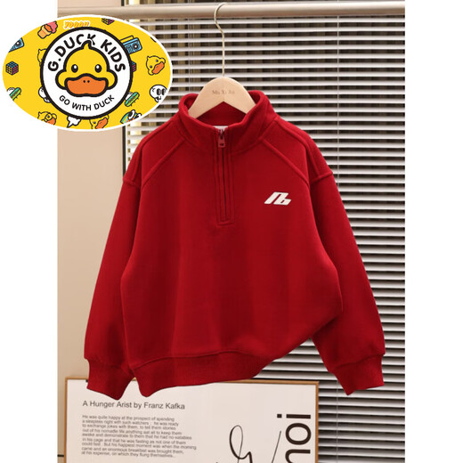 HAL.DUCK boys' autumn and winter sweatshirts with velvet and thickening 2026 new winter clothing all-in-one velvet big children's zodiac year red tops red velvet style 160 cm
