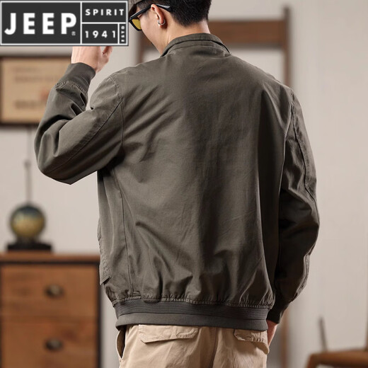 JEEP SPIRIT American retro work jacket men's spring and autumn new handsome stand-up collar casual top men's pilot jacket military green M suitable for 90Jin Jin equals 0.5kg -115Jin Jin equals 0.5kg