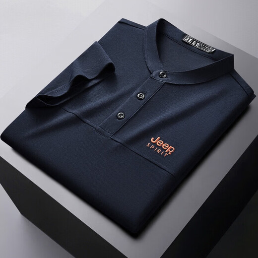 JEEP SPIRIT Jeep stand-up collar short-sleeved t-shirt men's summer men's wear 2026 new casual sports half-sleeved tops dad wear royal blue 4XL weight 176-190Jin Jin equals 0.5 kg)