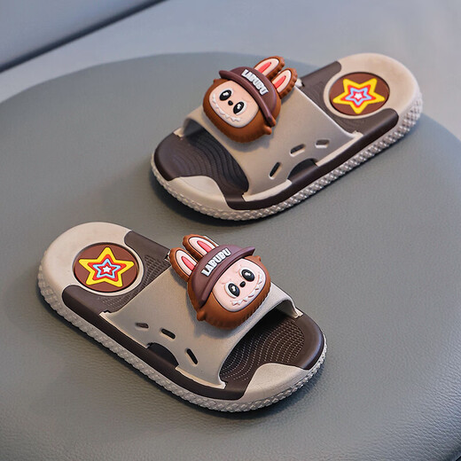 Labubu children's slippers with soft soles for girls and babies, cute children's home indoor boys' cartoon non-slip bath, pink 18.5, inner length 18cm, size 28-29